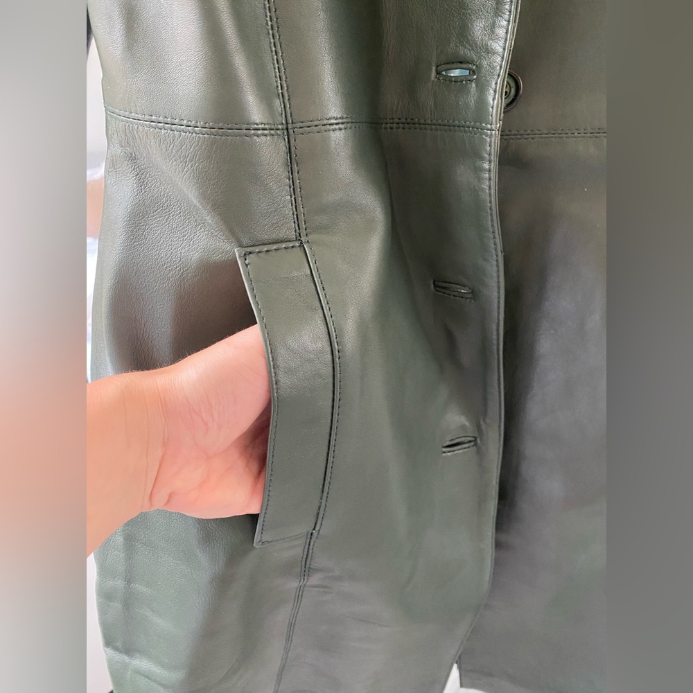 Zayn - Luxury 100% Genuine Leather Trench Coat in Army/Olive Green - Size M - Picture 5 of 12
